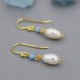 Sterling Silver Genuine Freshwater Pearl And Blue Opal Drop Earrings, thumbnail 8 of 12