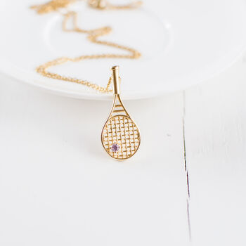 Gold Plated Tennis Racket Necklace, 4 of 7