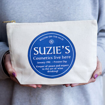 Personalised Blue Plaque Cosmetic Bag, 3 of 5