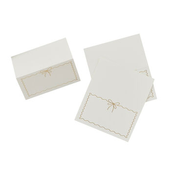 White And Gold Wavy Edge Bow Place Cards X Eight, 2 of 3
