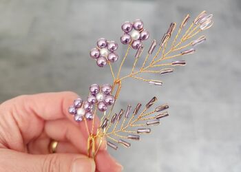Wedding Purple Pearl Flower Hair Pin, 9 of 10