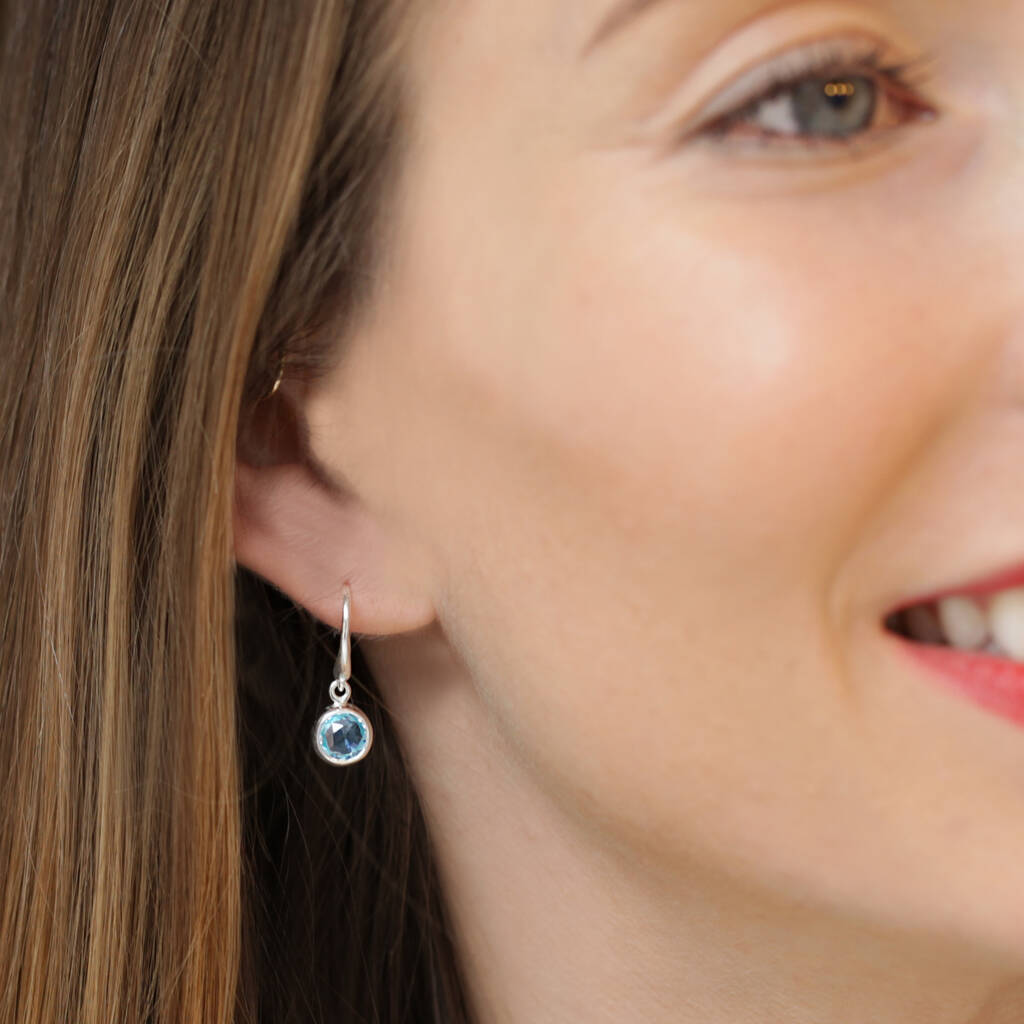 Birthstone Gemstone Hook Earrings In Sterling Silver, 1 of 8