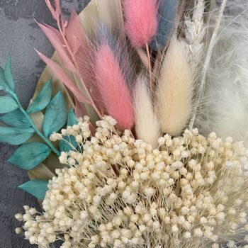 Pink And Blue Dried Gender Reveal Party Flower Bouquet, 2 of 5