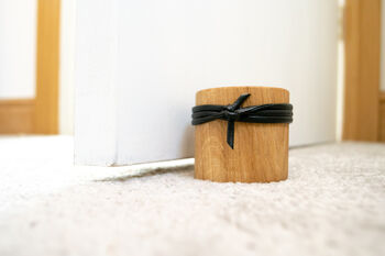 Oak And Coloured Leather Door Stop, 2 of 12