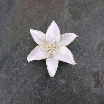 Lily White Flower Brooch, Gold Tone, 3 of 3