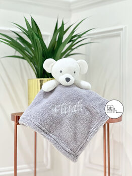 Personalised Name White Bear Comforter Blanket Soft Toy, 3 of 3