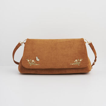 Tan Floral Embroidered Shoulder Bag, 4 of 11
