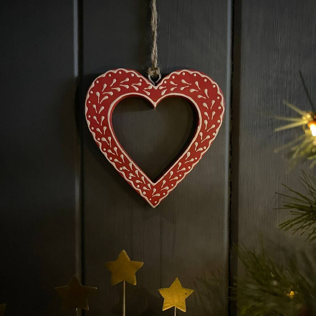Medium Handpainted Hanging Red Heart Decoration