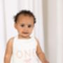 Baby's First Birthday 'One' Knitted Frill And Bow Detail Romper, thumbnail 2 of 7