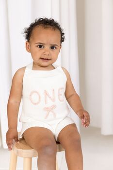 Baby's First Birthday 'One' Knitted Frill And Bow Detail Romper, 2 of 7