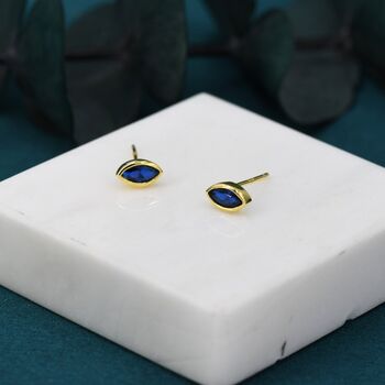 Sterling Silver Sapphire Blue Marquise Stud Earrings, 6 of 12