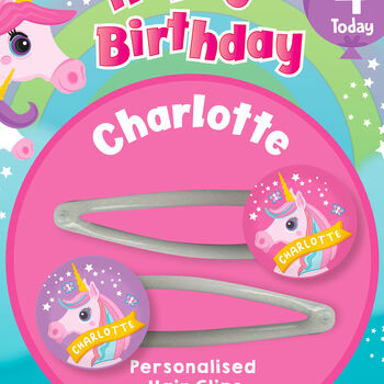 Personalised Rainbow Unicorns Birthday Hair Clips, 3 of 4