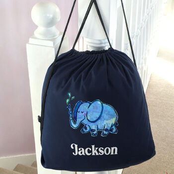 Personalised Elephant Drawstring Pe Kit Bag, 2 of 5