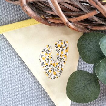 Bunting In Butter Yellow With Ditsy Floral Flowers. Bunting Flags Girls Bedroom, Personalised Baby Room Garland Name Banner, 9 of 12
