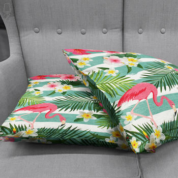 Pink Flamingos Cushion Cover With Leafy Florals, 4 of 7