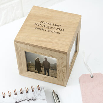 Personalised Oak Couples Photo Cube Keepsake Box, 2 of 4