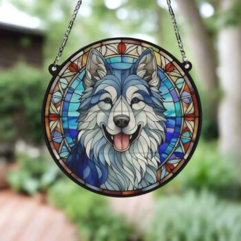 Alaskan Malamute Stained Glass Effect Suncatcher, 5 of 6