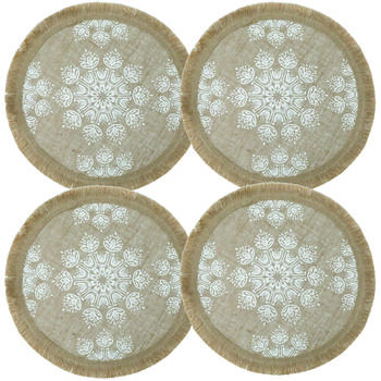 Set Of Four Cream Mandala Print Hessian Tablemats, 3 of 3