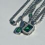 Mens Silver Emerald Green Chain Necklace Stainless Steel, thumbnail 10 of 12