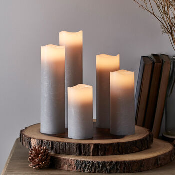 Set Of Five Grey Slim LED Pillar Candles, 2 of 4