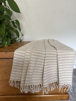 Cream Striped Design Cotton Bedspread, 6 of 8