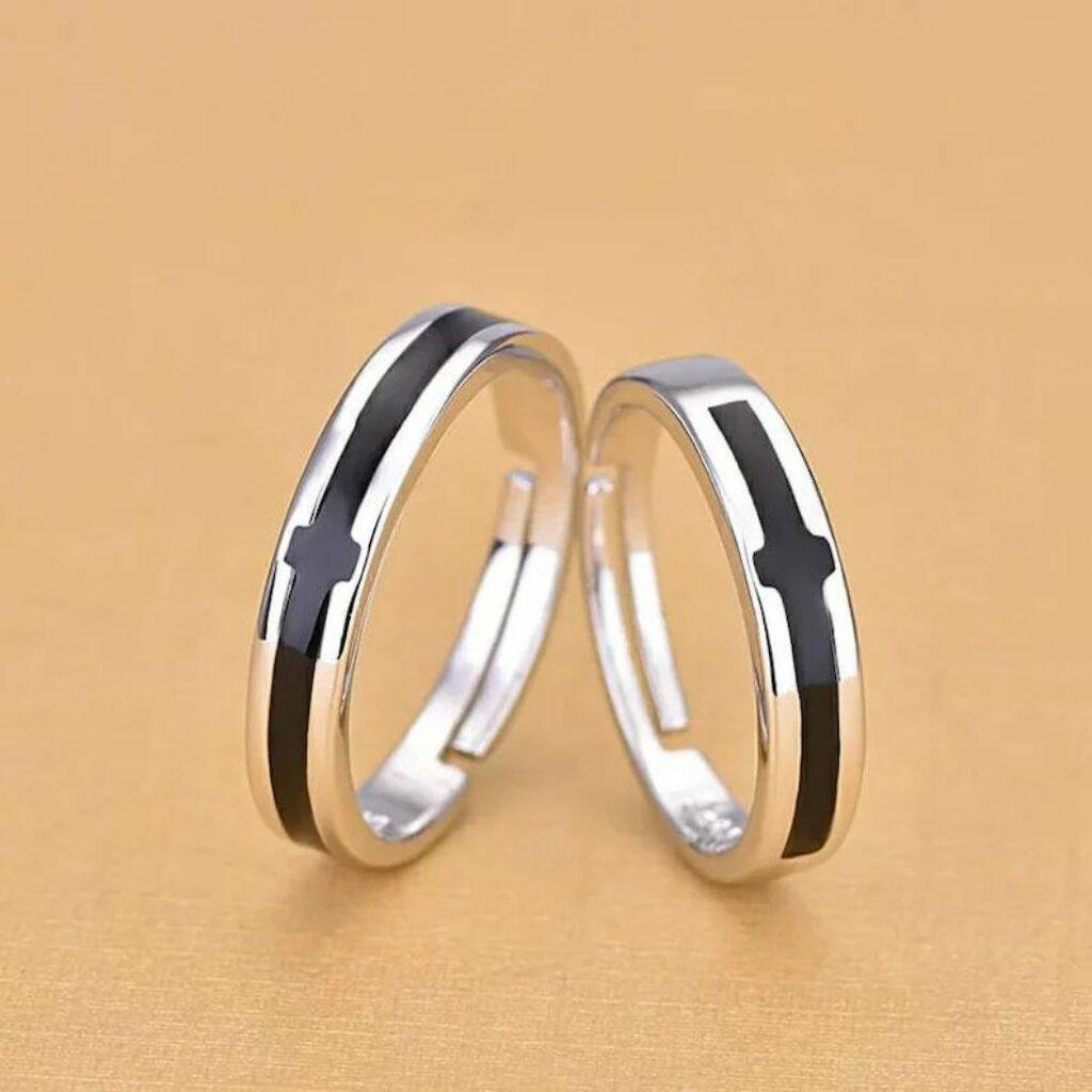 Adjustable Silver Matching Couple Cross Promise Rings By The Colourful