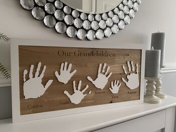 Personalised Family Handprints Solid Oak Wall Hanging, 12 of 12