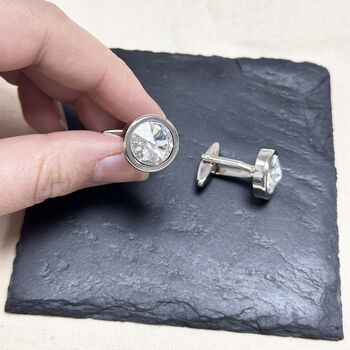 Men's Round Crystal Cufflinks, 2 of 3