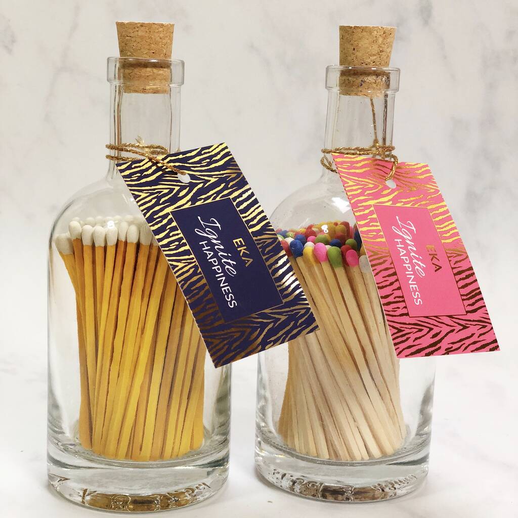 Large Luxury Yellow Matches In Glass Jar By EKA Scents