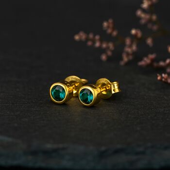 Gold Plated Sterling Silver December Blue Topaz Birthstone Stud Earrings, 4 of 5
