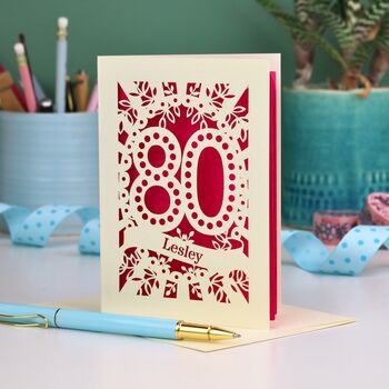 Personalised 80th Birthday Card Papercut Spotty Design, 2 of 6