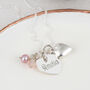 Sterling Silver Personalised Pink Pearl Heart Necklace, thumbnail 1 of 5