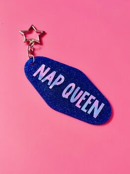 The 'Nap Queen' Sparkly Motel Keyring / Funny Gift For Her / Sleep Lover Accessories / Cute Statement Keyring, 5 of 7