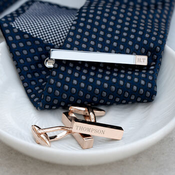 Personalised Two Tone Cubic Tie Clip And Cufflink Set, 6 of 12