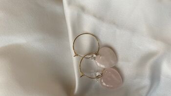 Rose Quartz Heart Charm Hoop Bridal Earrings, 10 of 10