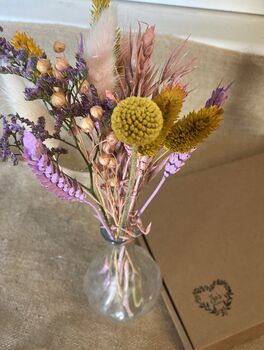 Purple, Yellow And Pink Dried Flowers Letterbox Gift, 3 of 4