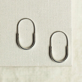 Oval Hoop Minimalist Sterling Silver Earrings, 2 of 4