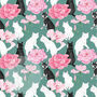 Luxury Cat And Rose Green Gift Wrap Sheets, thumbnail 1 of 6