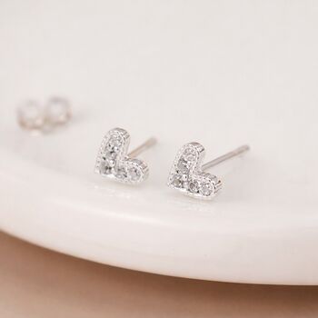 Sterling Silver Sparkling Heart Stud Earrings – 5mm, 5 of 9
