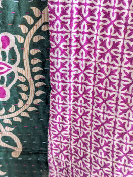 Mini Kantha Quilt Vintage Sari Throw Blankets, Handmade, 10 of 10