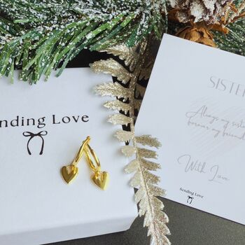Gold Heart Earrings Gift For Sister This Christmas, 3 of 9