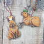 Christmas Capybara Wooden Decorations Set Of Two, thumbnail 1 of 5