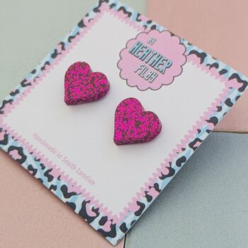 Love Heart Glitter Resin Stud Earrings Pink, Hot Pink, Red, Gold And Silver, 9 of 12