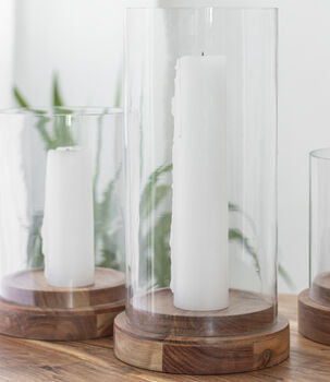 Wood And Glass Cylinder Shaped Candle Holders 'Misha', 2 of 2