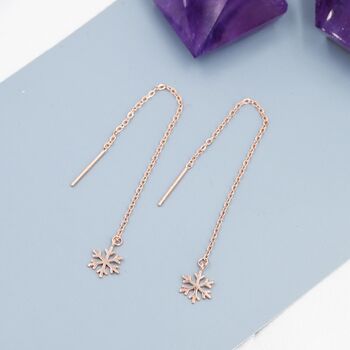 Sterling Silver Snowflake Threader Earrings, 6 of 12