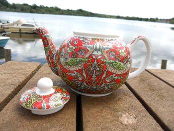 Two Cup Teapot In Red Strawberry Thief Design, 3 of 12