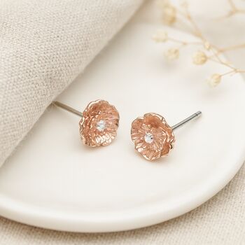 Sterling Silver And Rose Gold Poppy Stud Earrings – 7mm, 4 of 7