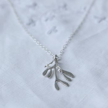 Sterling Silver And Real Pearl Mistletoe Necklace, 2 of 3