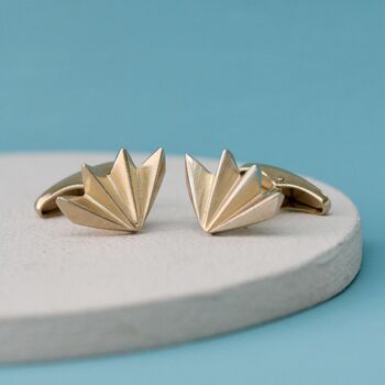 Geometric 9ct Gold Cufflinks. Fan Shape, 4 of 6