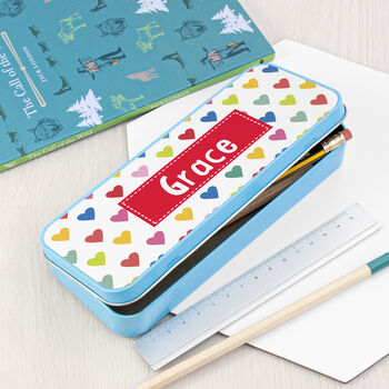 Personalised Girl's Patterned Blue Pencil Case Tin, 6 of 11